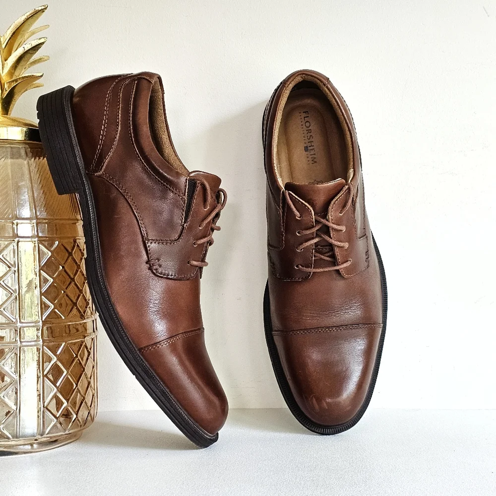 Florsheim Cognac Genuine Leather Captoe Oxford Brown Dress Men's Shoes Sise 13 D